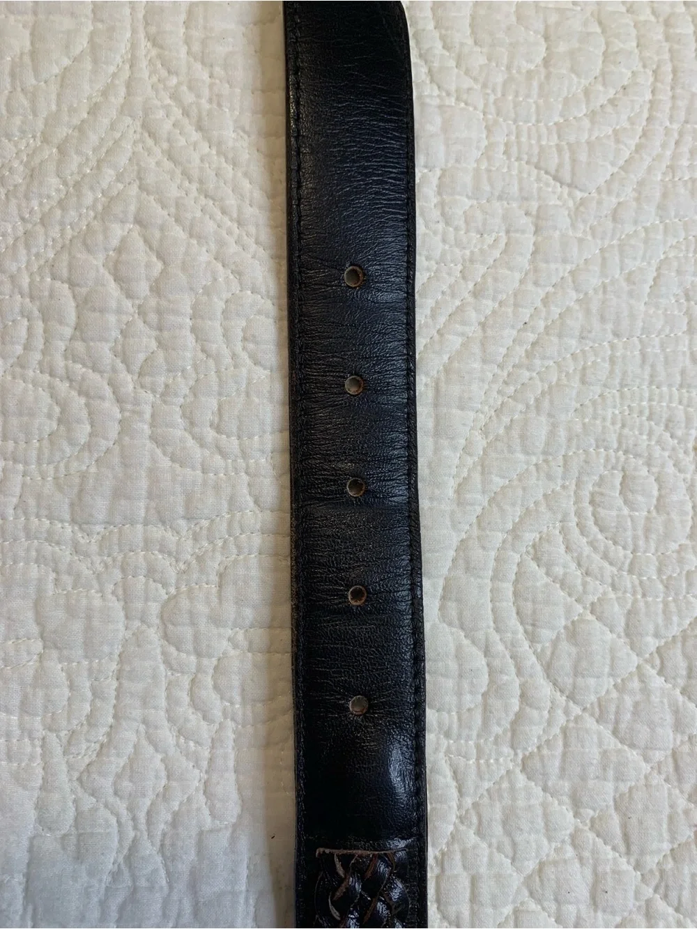 Vintage Manhattan Black Leather Belt with Gold-Tone Buckle